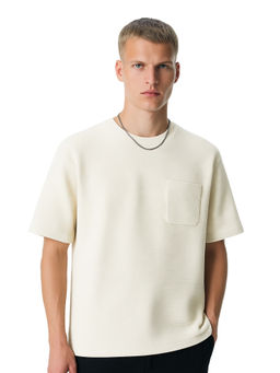 Nobero - Men Textured Half Sleeves T-shirt - Beige