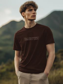 Nobero - Men Regular Fit Typography T-shirt - Brown