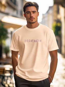Nobero - Men Regular Fit Typography T-shirt - Peach