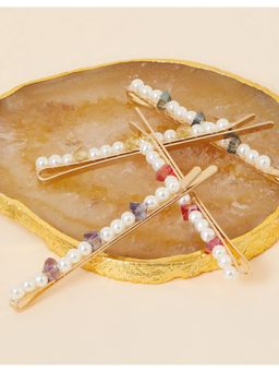 Accessorize London - Womens Multi 4 Pearl Coloured Chip Slides Hair Clip