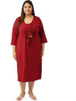 theRebelinme - Plus Size Womens Maroon Solid Colour A-line Midi Dress