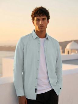 Dennis Lingo - Green Regular Fit Spread Collar Cotton Blend Shirt