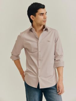 Andamen - Beige Men Cotton Lycra Dobby Slim Shirt