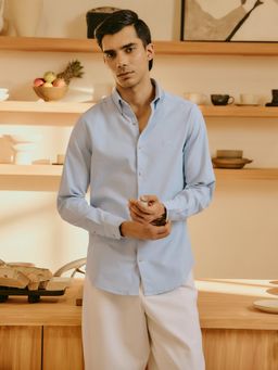 Andamen - Blue Men Cotton Elastane Oxford Slim Shirt