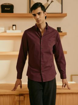 Andamen - Burgundy Men Cotton Elastane Oxford Slim Shirt