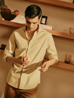Andamen - Beige Men Cotton Elastane Oxford Slim Shirt