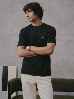 Andamen - Black Men Supima Cotton Regular Fit Crew Neck T-shirt