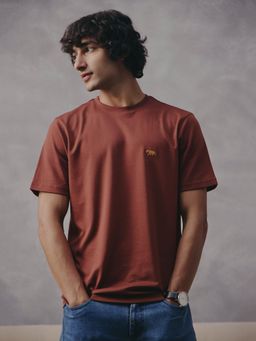 Andamen - Brown Men Supima Cotton Regular Fit Crew Neck T-shirt