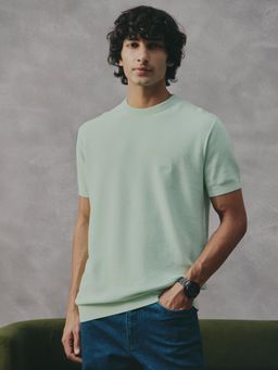 Andamen - Green Men Pure Cotton Honeycomb Crew Neck T-shirt