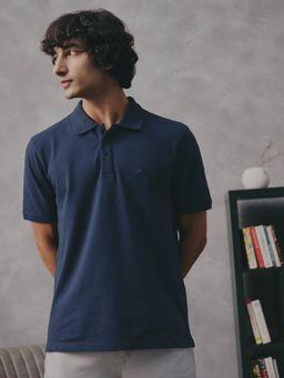 Andamen - Navy Blue Men Cotton Lycra Pique Polo T-shirt