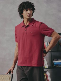 Andamen - Burgundy Men Cotton Lycra Pique Polo T-shirt