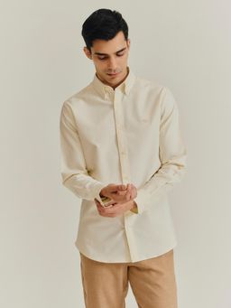 Andamen - Cream Men Pure Cotton Oxford Regular Fit Shirt