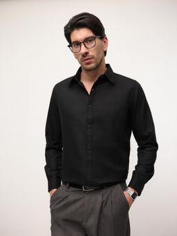 Dennis Lingo - Black Regular Fit Spread Collar Oxford Shirt