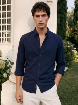 Dennis Lingo - Blue Regular Fit Spread Collar Oxford Shirt