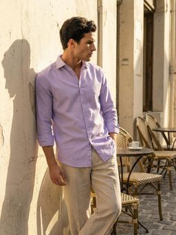 Dennis Lingo - Lavender Regular Fit Spread Collar Cotton Blend Shirt