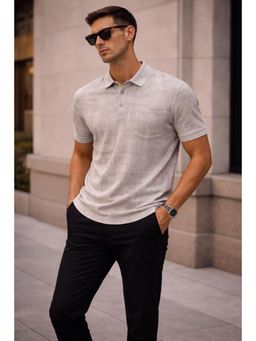 Parcel Yard - Grey Stylized Sleeve Print Half Sleeve Solid Polo Cotton T-Shirt For Men