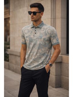 Parcel Yard - Green Stylized Sleeve Print Half Sleeve Solid Polo Cotton T-Shirt For Men