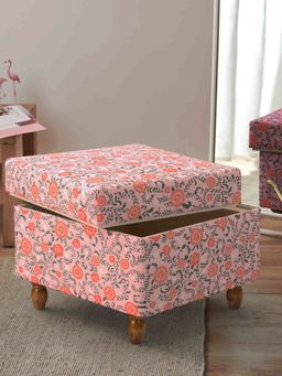 Chumbak - Modern Trunk Storage Ottoman - Earthy Florals Peach