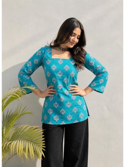 Gahan - Womens Rama Square Neck All Over Printed Rayon Kurti - Blue