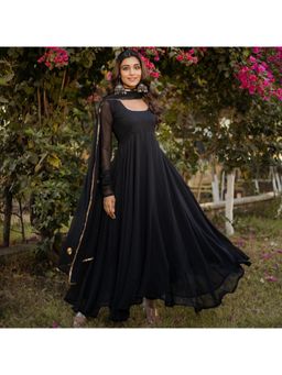Gahan - Georgette Anarkali Kurta and Pant With Dupatta - Black
