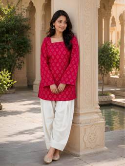 Gahan - Women Ethnic Motifs Printed Regular Pure Cotton Kurta with Salwar - Pink
