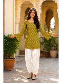 Gahan - Women Ethnic Motifs Printed Regular Pure Cotton Kurta with Salwar - Green