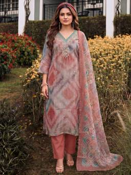 Gahan - Blush Tie-Dye Printed Kurta and Pant with Dupatta - Multi-Color