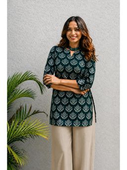 Gahan - Womens Teal Ethnic Print Rayon Short Kurti - Teal