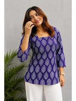 Gahan - Women Purple Ethnic Motif Print Straight Short Kurti - Purple