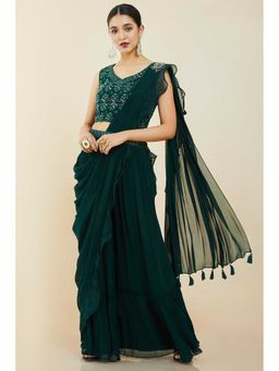 Soch - Women Green Georgette Embroidered Sharara (Set of 3)