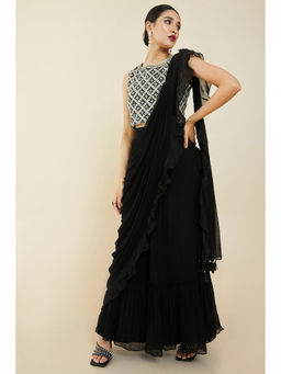 Soch - Women Black Georgette Embroidered Sharara (Set of 2)