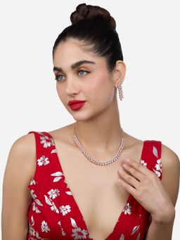 Zaveri Pearls - Rose Gold Tone Contemporary Cubic Zirconia Necklace Earring - ZPFK17800