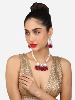 Zaveri Pearls - Rani Pink Cluster Beads Drop Multistrand Necklace Earring Set - ZPFK17931