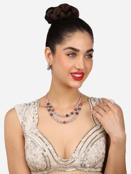 Zaveri Pearls - Multi-Color Flowers Cubic Zirconia Pearls Necklace Earring Set - ZPFK17935