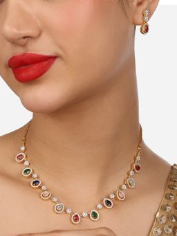 Zaveri Pearls - Multi-Color Cubic Zirconia Bling Brass Necklace Earring Set - ZPFK17936