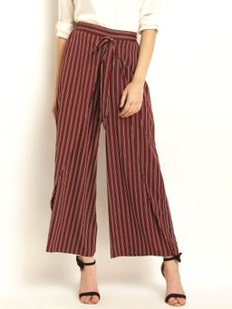 RARE - Women Maroon & White Regular Fit Striped Parallel Palazzo