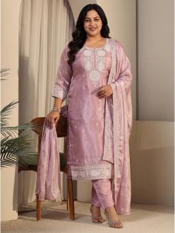Extra love by Libas - Women Pink Embellished/Sequined Tissue Kurta and Pant with Dupatta