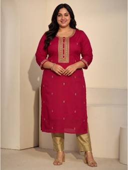 Extra love by Libas - Women Red Embroidered Silk Blend Kurta