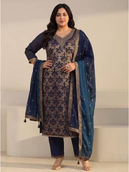 Extra love by Libas - Women Blue Floral Silk Blend Kurta and Pant with Dupatta