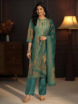 Libas - Women Green Embellished/Sequined Silk Blend Kurta and Pant with Dupatta