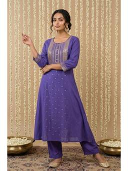Aurelia - Women Purple Embellished/Sequined Rayon Kurta