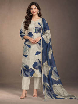 Seerat - Women Beige Floral Silk Blend Kurta and Pant with Dupatta