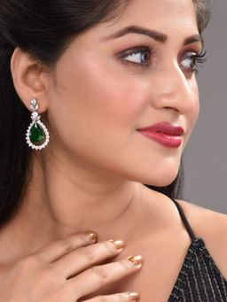 Saraf RS Jewellery - Silver Toned Green Drop Earrings