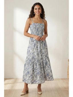 Aurelia - Womens White Floral Printed Cotton Fit and Flare Dress