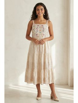 Aurelia - Off White Embroidered Thread Work Square Neck Dress