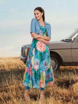 Aurelia - Multi-Color Floral Printed Square Neck Dress With Jacket