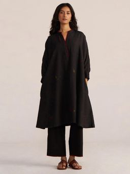 Ganga Fashions - Black Woven Kurta with Pant & Slip (Set of 3)