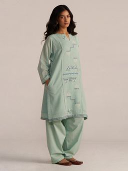 Ganga Fashions - Green Woven Cotton Kurta & Pant (Set of 2)