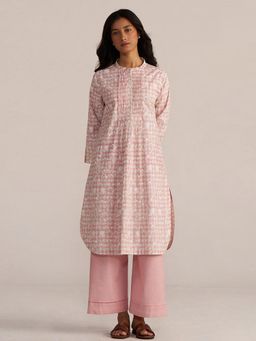 Ganga Fashions - Rose Pink and White Cotton Print Kurta & Pant (Set of 2)