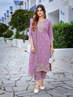 Odette - Lavender Silk Blend Embroidered Stitched Kurta with Pant & Dupatta (Set of 3)